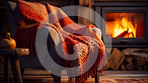 winter interior, winter fireplace fire, Christmas fireplace,