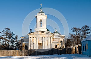 Winter Irkutsk. Restoration of a temple
