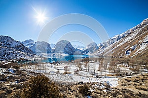 Winter Iskanderkul lake, Fann mountains, Tajikistan