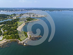 Winter Island Lighthouse aerial view, Salem, MA, USA