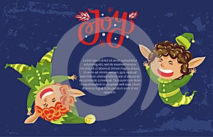 Winter Joy with Funny Elf Hero Postcard Vector