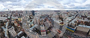 Winter in the Kiev, aerial view of Khreschatyk street