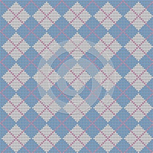 Winter knit texture pattern. Seamless vector illustration . Argyle pattern in blue and white