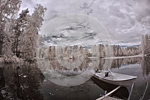 Winter lake and boat