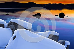 Winter Lake Tahoe Scenic at Sunset