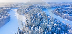 Winter landscape. Aerial view. Agan River, Yugra