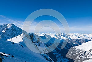 Winter landscape of Alpine mountain range. Solda, South Tyrol