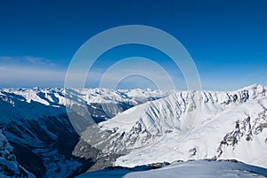 Winter landscape of Alpine mountain range. Solda, South Tyrol, I