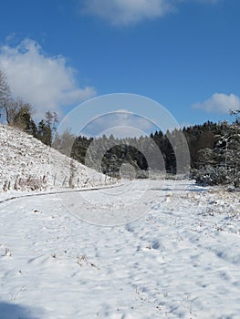 Winter landscape around the LangbÃ¼rgner See in Bavaria