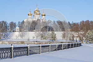 Winter landscape with the Assumption Cathedral and the embankment of the Kotorosl river. Yaroslavl