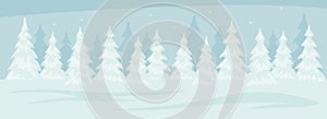 Winter landscape background. Fir forest