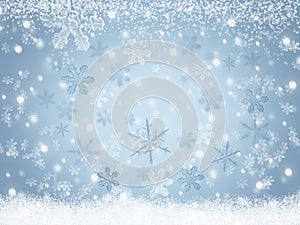 Christmas Winter landscape background Snowflakes falling on snow
