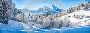 Winter landscape in the Bavarian Alps with church, Bavaria, Germany photo