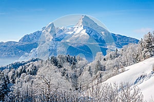 Winter landscape in the Bavarian Alps with Watzmann massif, Germany
