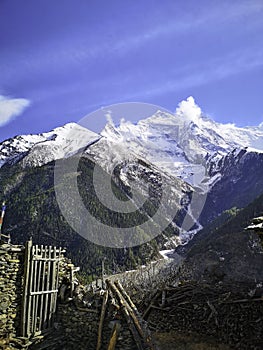 Winter landscape. A beautiful view over the Himalayas