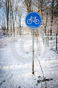 Snowy bike path photo