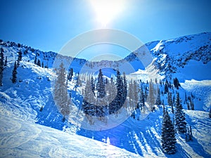 Winter landscape from Brighton Ski Resort in wasatch Mountains Utah