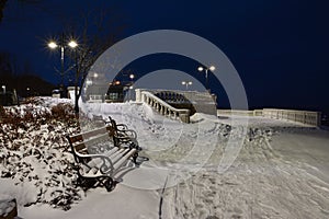 Winter landscape from Burgas Sea Garden, near the Culture center Sea Casino at blue hour, Bulgaria