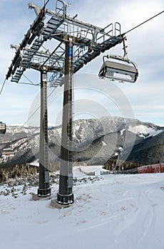 Winter landscape with a cable cars