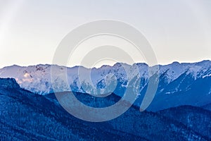 winter landscape with Carpati Piatra Craiului mountain