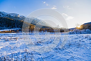 winter landscape with Carpati Piatra Craiului mountain photo