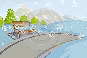 Winter landscape. Christmas colorful nature. Hand drawn winter scene with christmas landscape. ?hristmas celebration. Winter