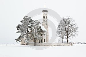 Winter landscape with church in Germany