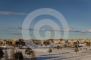 Winter landscape. city ??and church view