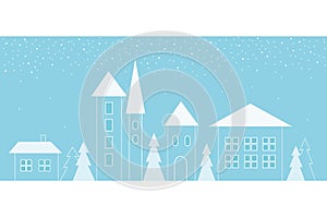 Winter landscape of city street in geometric forms