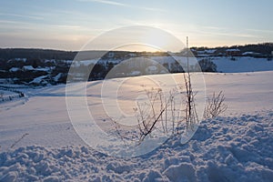 Winter landscape. Cold weather snow concept. panorama