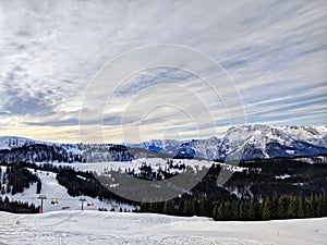 Winter landscape Dachstein West mountain range, Austria