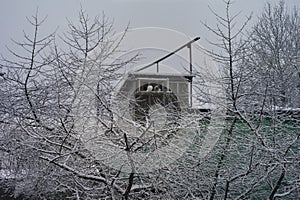 Winter landscape with a dovecote