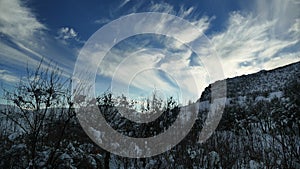 Winter landscape with dramatic clouds