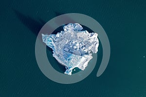 Winter landscape from a drone. Jokulsarlon Iceberg Lagoon. VatnajÃ¶kull National Park, Iceland.