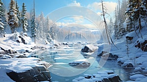 Serene Winter Landscape Painting In Hyper-realistic 2d Game Art Style photo