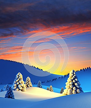 Winter landscape with fir trees