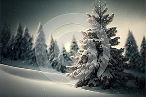 Winter landscape with fir trees covered with snow. 3d render.