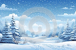 Winter landscape with fir trees in snow mountain. Generative AI