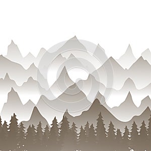 Winter landscape. Flat template design. Vector of winter mountains.Mountains in the fog in the forest, the background of the mount