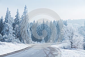 Winter landscape, Winter road and trees covered with snow, Germany