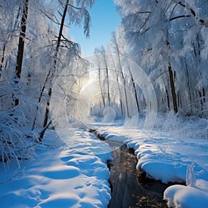 Winter landscape in the forest, snowy weather in january, beautiful landscape in the snowy forest