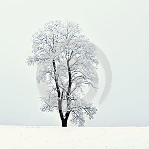 Winter landscape - frosty trees in the forest. Nature covered with snow. Beautiful seasonal natural background.