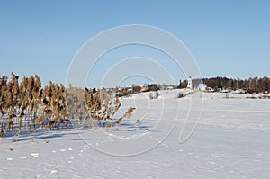 Winter landscape, frozen river