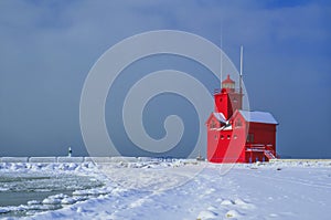 Winter, Holland Lighthouse, Lake Michigan