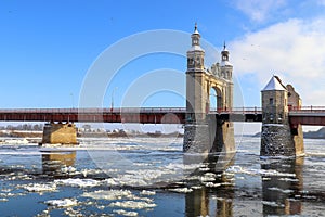 Winter landscape. Ice floats on the Neman river