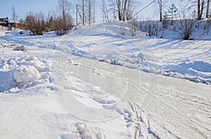 Winter landscape with an ice footpath