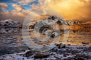 Winter landscape Icy lake