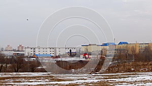 Winter landscape. Industrial zone of the city. Sityscape