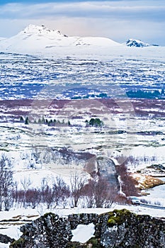 Winter landscape of the Jokulsarlon glacier lagoon, Iceland, in