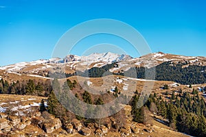 Winter Landscape of Lessinia Plateau and Mountain Range of the Monte Carega